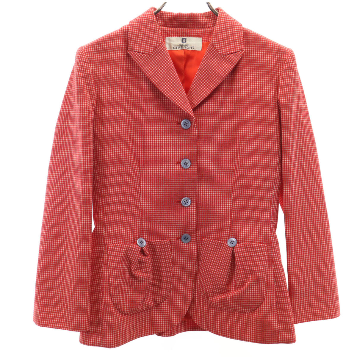 GIVENCHY ジバンシィ 90s オールド チェック柄 テーラードジャケット 38 レッド レディース
