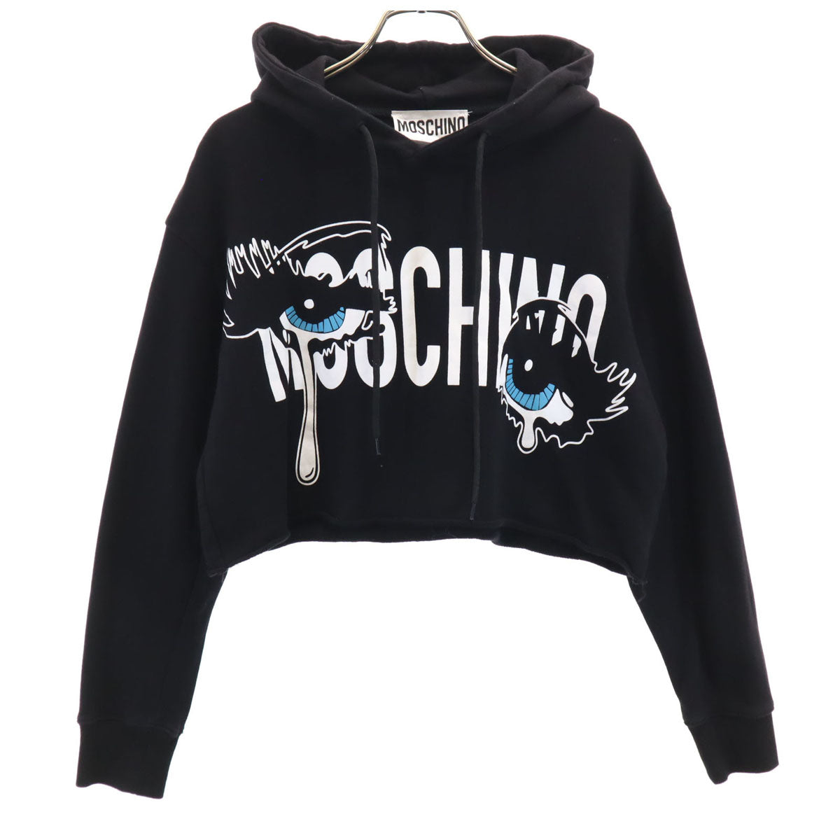 美品 MOSCHINO COUTURE モスキーノ クチュール ポルトガル製 長袖 ショート丈 スウェットパーカー S ブラック レディース