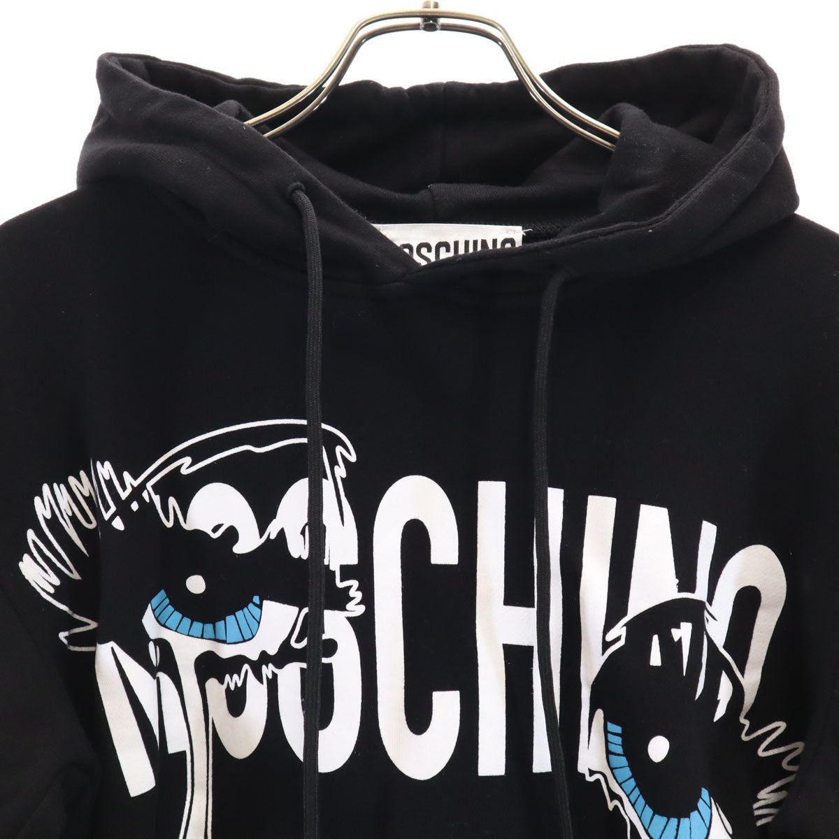 美品 MOSCHINO COUTURE モスキーノ クチュール ポルトガル製 長袖 ショート丈 スウェットパーカー S ブラック レディース