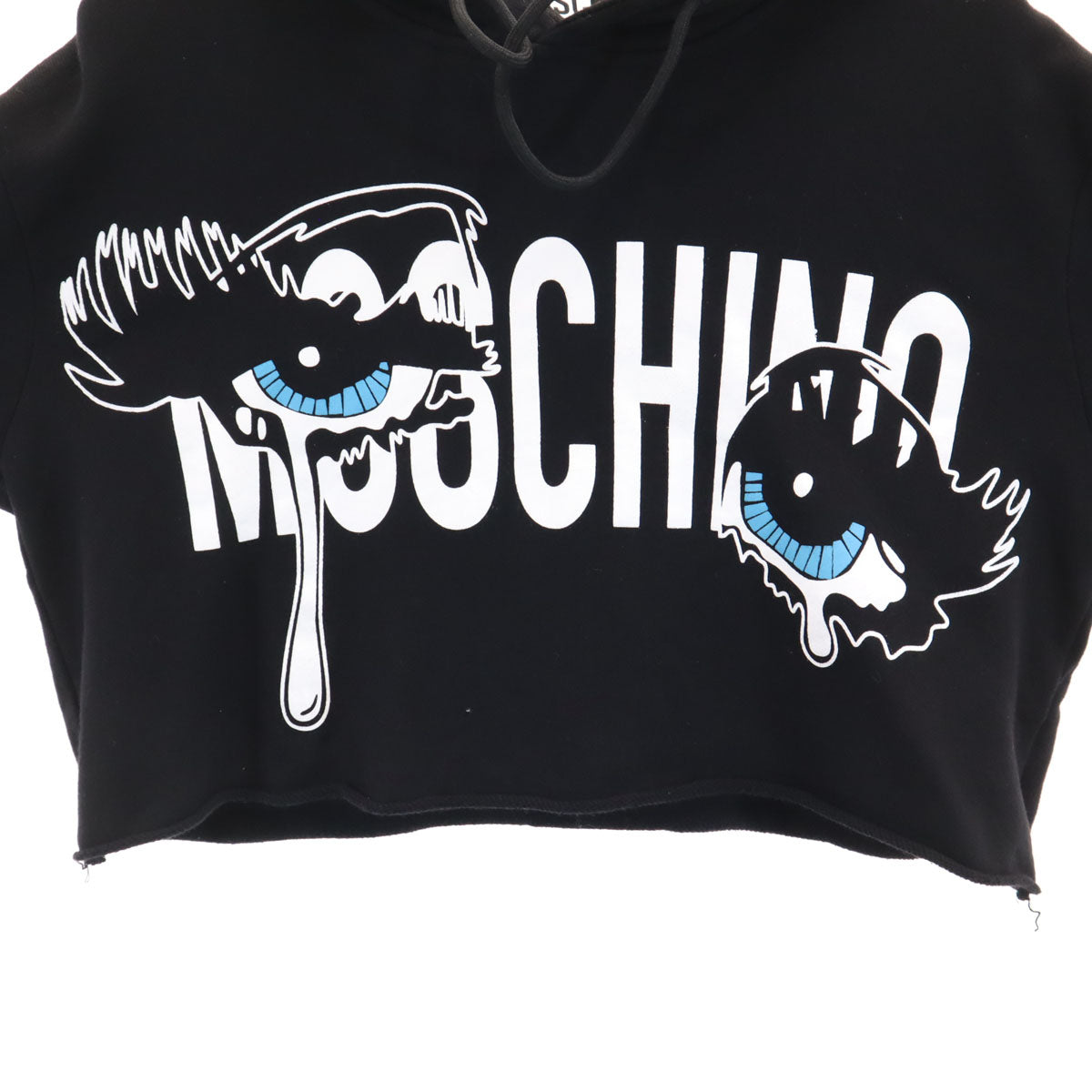 美品 MOSCHINO COUTURE モスキーノ クチュール ポルトガル製 長袖 ショート丈 スウェットパーカー S ブラック レディース