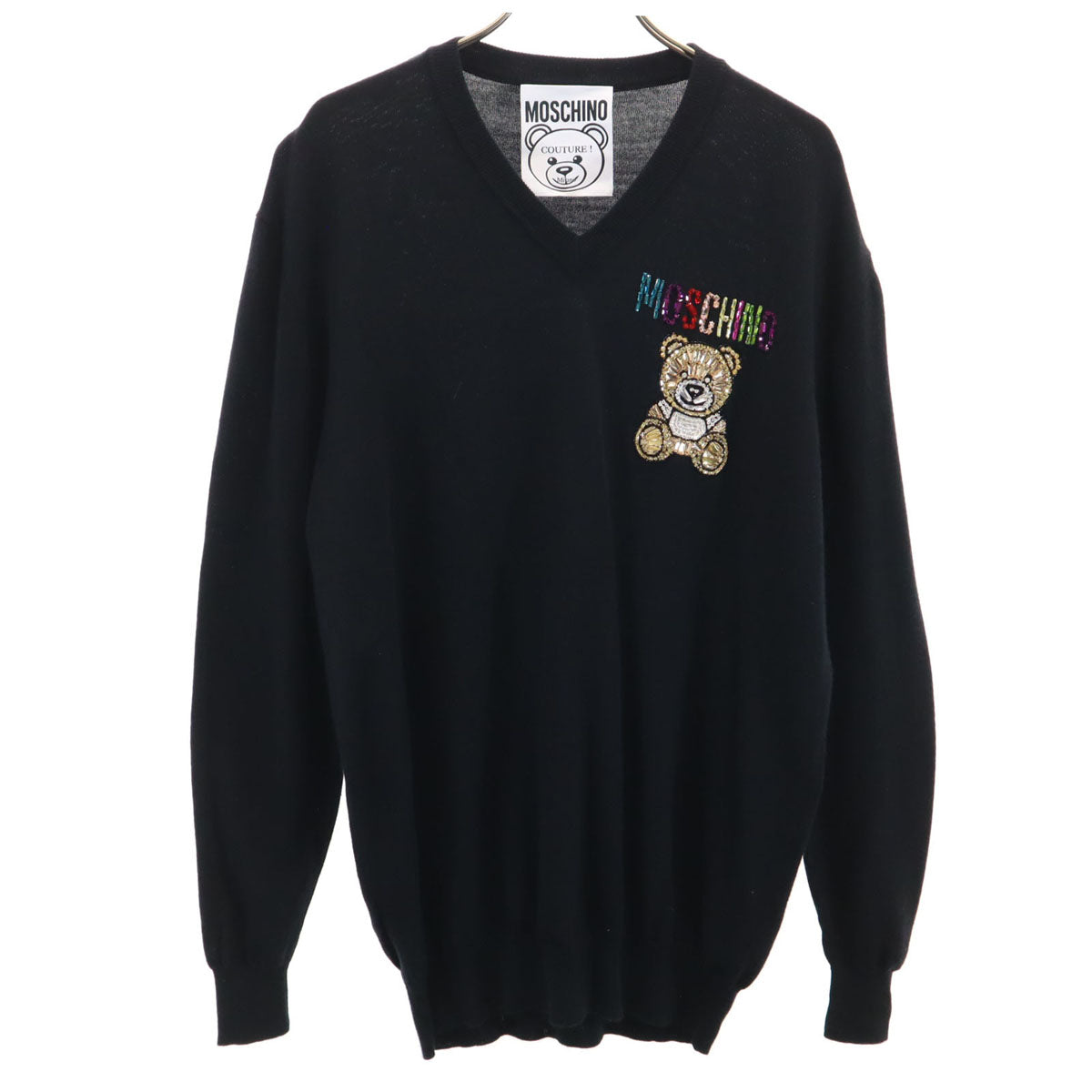 MOSCHINO COUTURE モスキーノ クチュール 長袖 Vネック ニット 42 ブラック セーター レディース