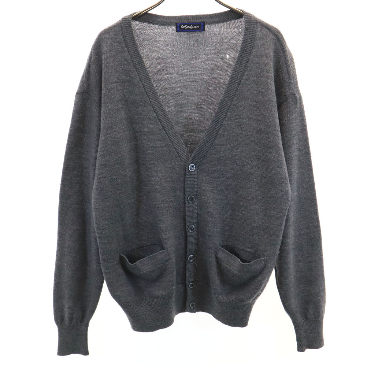 YVES SAINT LAURENT イヴサンローラン 90s オールド 長袖 Vネック ニットカーディガン M グレー レディース
