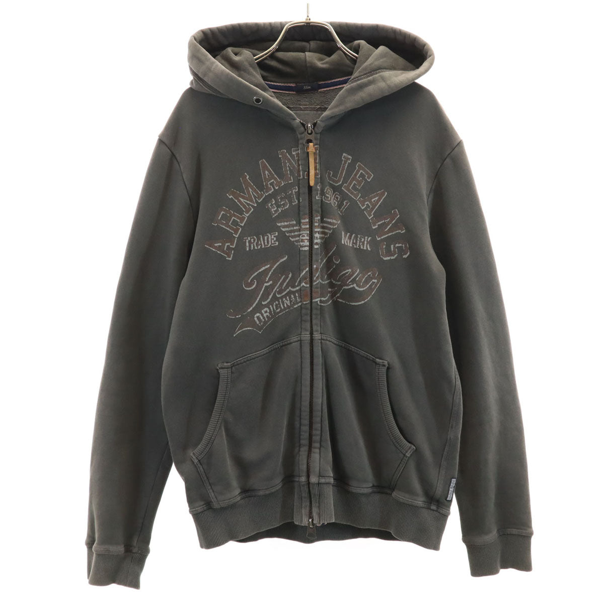 ARMANI JEANS アルマーニジーンズ 長袖 スリム スウェットパーカー XL オリーブ系 裏起毛 メンズ