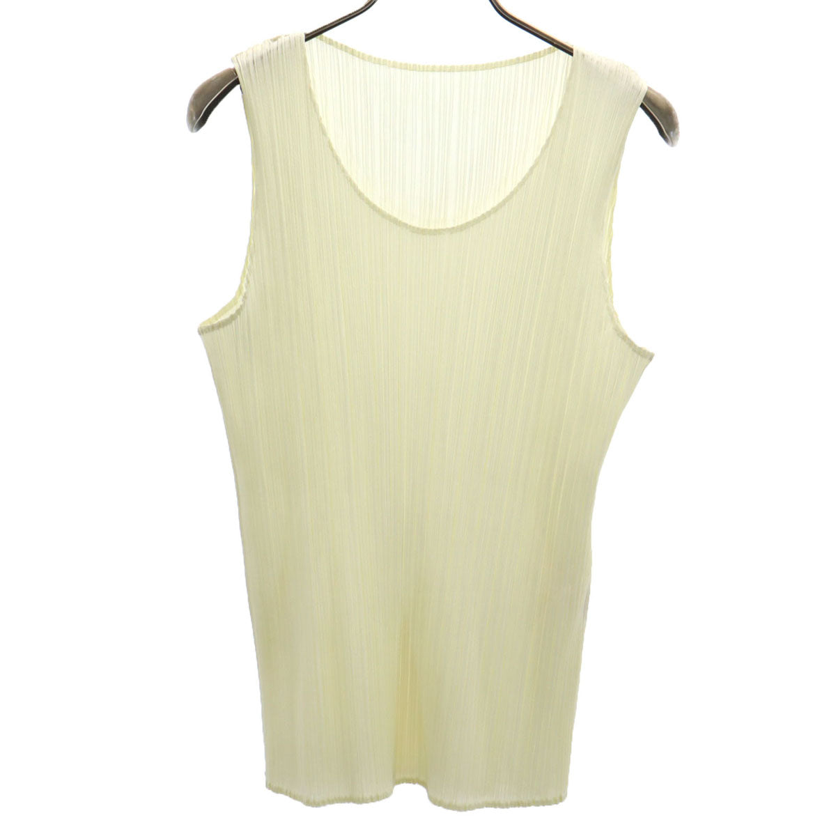 美品 PLEATS PLEASE プリーツプリーズ 日本製 ノースリーブ プリーツ カットソー 3 クリーム色 イッセイミヤケ タンクトップ レディース