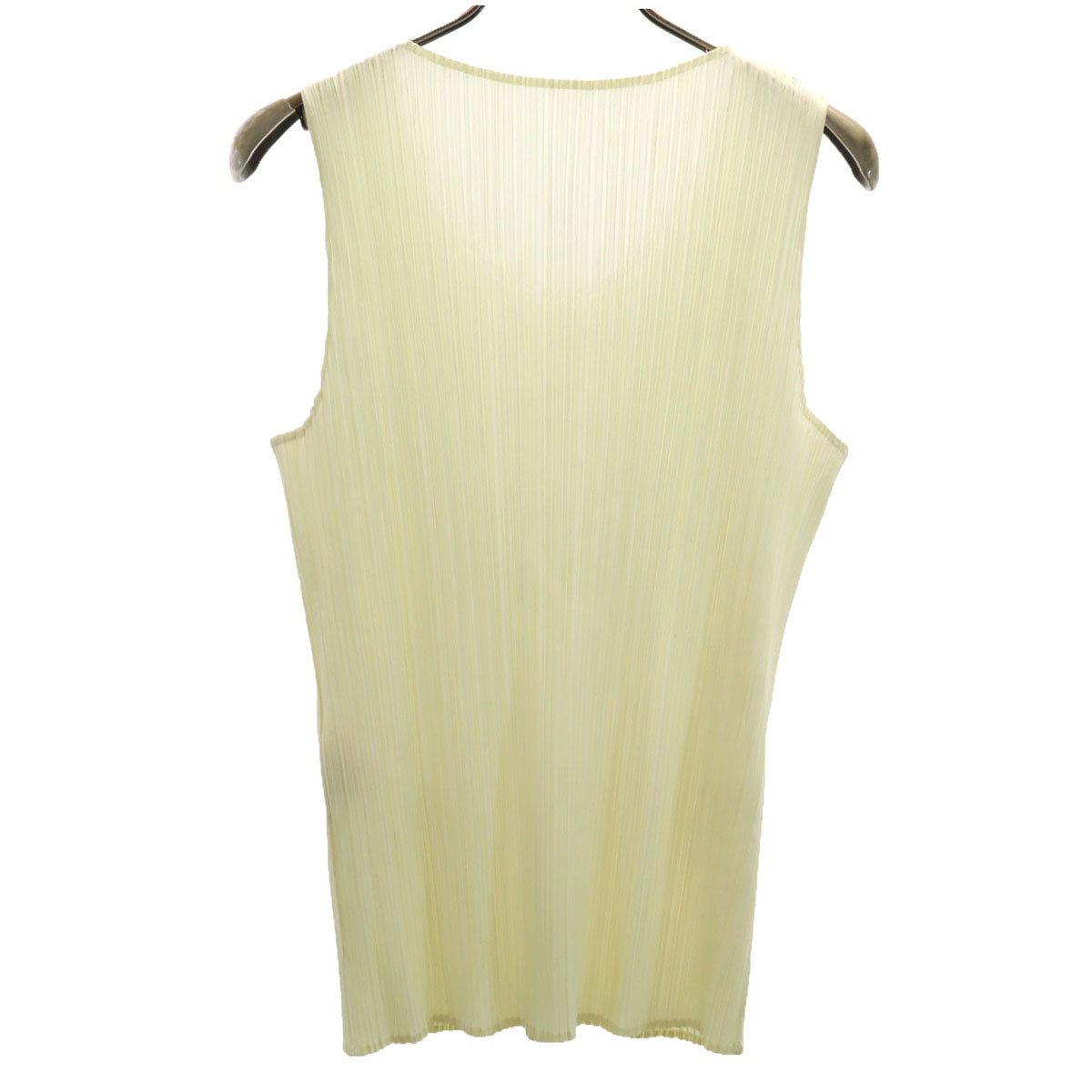 美品 PLEATS PLEASE プリーツプリーズ 日本製 ノースリーブ プリーツ カットソー 3 クリーム色 イッセイミヤケ タンクトップ レディース