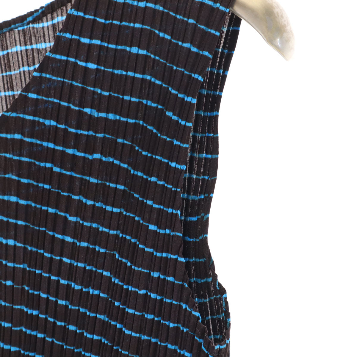 美品 PLEATS PLEASE プリーツプリーズ 90s 日本製 オールド ボーダー柄 ノースリーブ クロップド丈 プリーツ カットソー 3 ダークブラウン イッセイミヤケ タンクトップ レディース