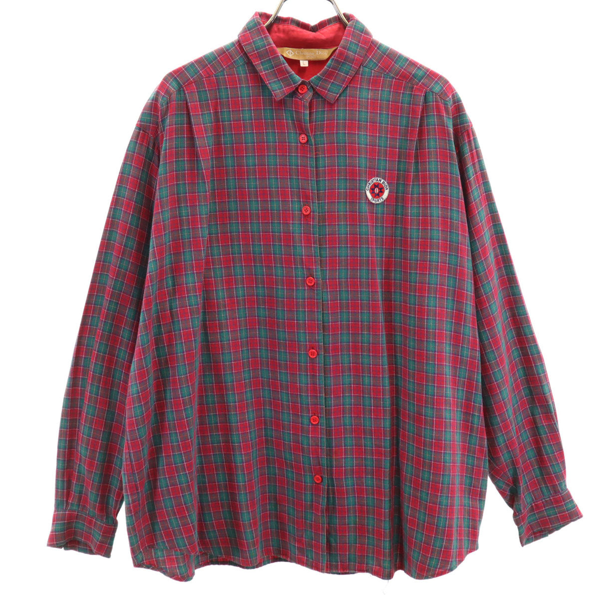Christian Dior SPORTS クリスチャンディオールスポーツ 90s オールド チェック柄 長袖 シャツ L レッド レディース