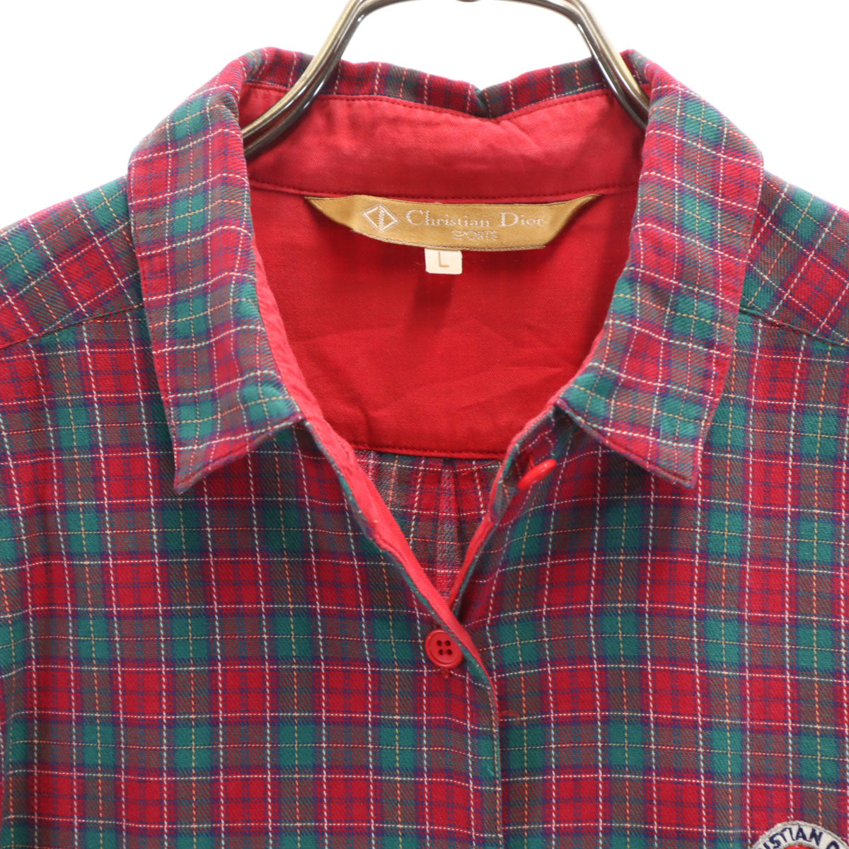 Christian Dior SPORTS クリスチャンディオールスポーツ 90s オールド チェック柄 長袖 シャツ L レッド レディース