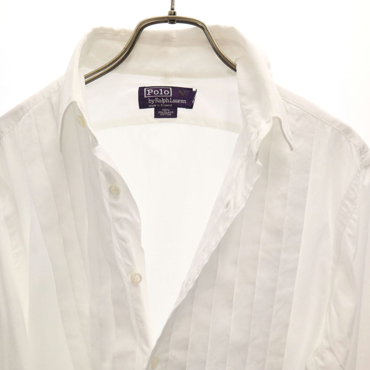 Polo by Ralph Lauren ポロバイラルフローレン イングランド製 パープルレーベル 長袖 プリーツ シャツ 15-34 ホワイト Wカフス メンズ