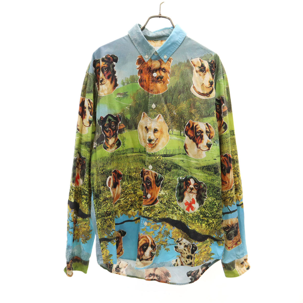 PALACE パレス ドッグ柄 長袖 ボタンダウンシャツ L 水色 犬 メンズ