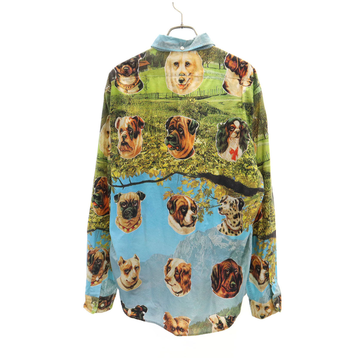 PALACE パレス ドッグ柄 長袖 ボタンダウンシャツ L 水色 犬 メンズ