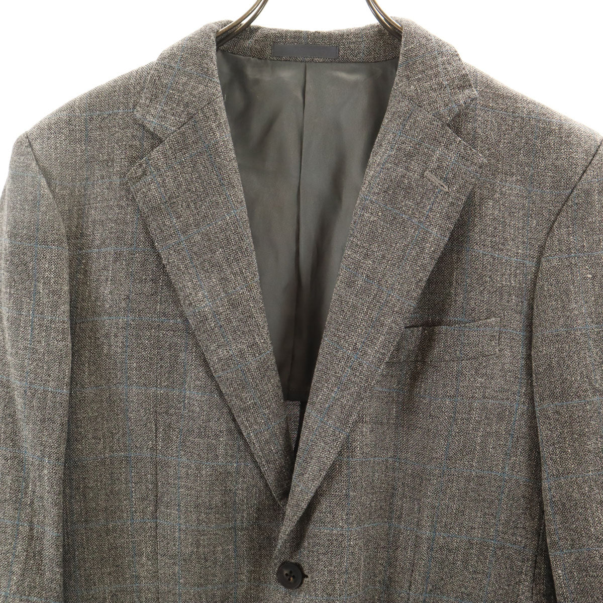 BURBERRY LONDON バーバリーロンドン 日本製 シルクブレンド チェック柄 テーラードジャケット AB5 グレー 三陽商会 メンズ