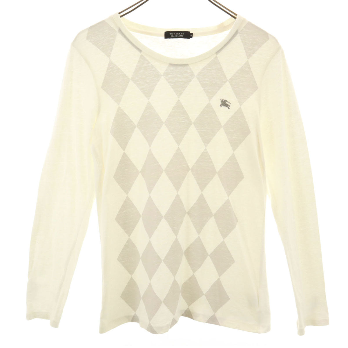 BURBERRY BLACK LABEL バーバリーブラックレーベル 日本製 ダイヤ柄 長袖 Tシャツ 2 ホワイト 三陽商会 ロンT レディース