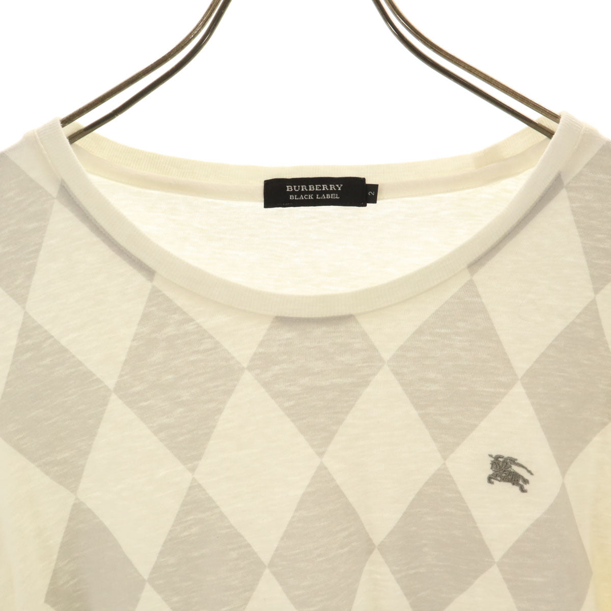 BURBERRY BLACK LABEL バーバリーブラックレーベル 日本製 ダイヤ柄 長袖 Tシャツ 2 ホワイト 三陽商会 ロンT レディース