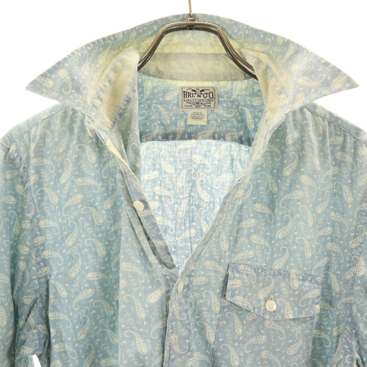 ダブルアールエル RRL ペイズリー柄 長袖 シャツ M ブルー系 Ralph Lauren ラルフローレン メンズ