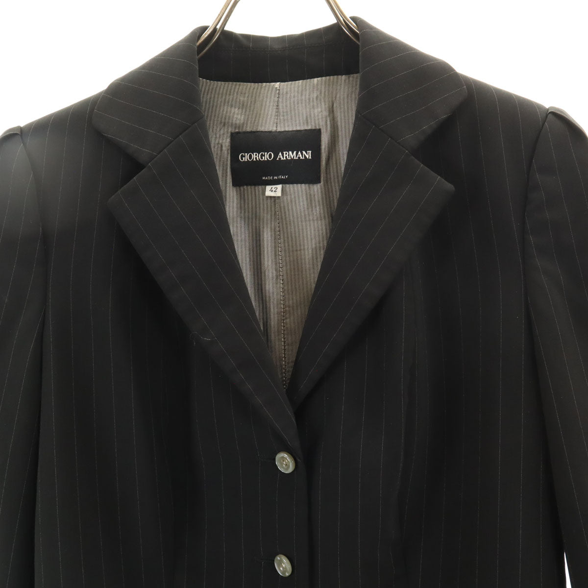 GIORGIO ARMANI ジョルジオアルマーニ イタリア製 ピンストライプ柄 テーラードジャケット 42 ブラック レディース