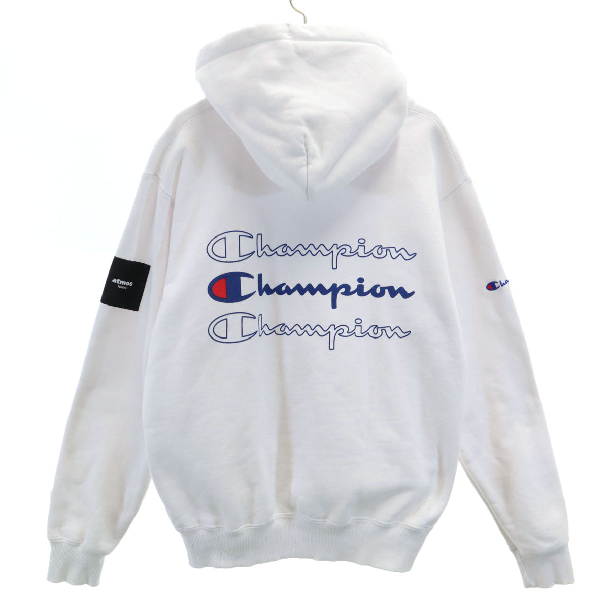 Champion チャンピオン atmos アトムス コラボ 長袖 スウェットパーカー M ホワイト 裏起毛 メンズ
