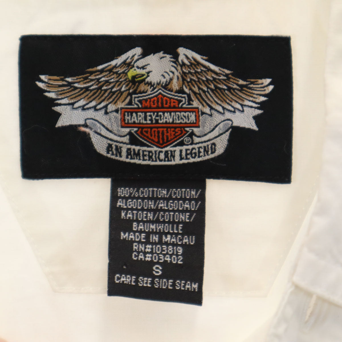 HARLEY DAVIDSON ハーレーダビッドソン バックロゴ 長袖 ボタンダウンシャツ S ホワイト メンズ
