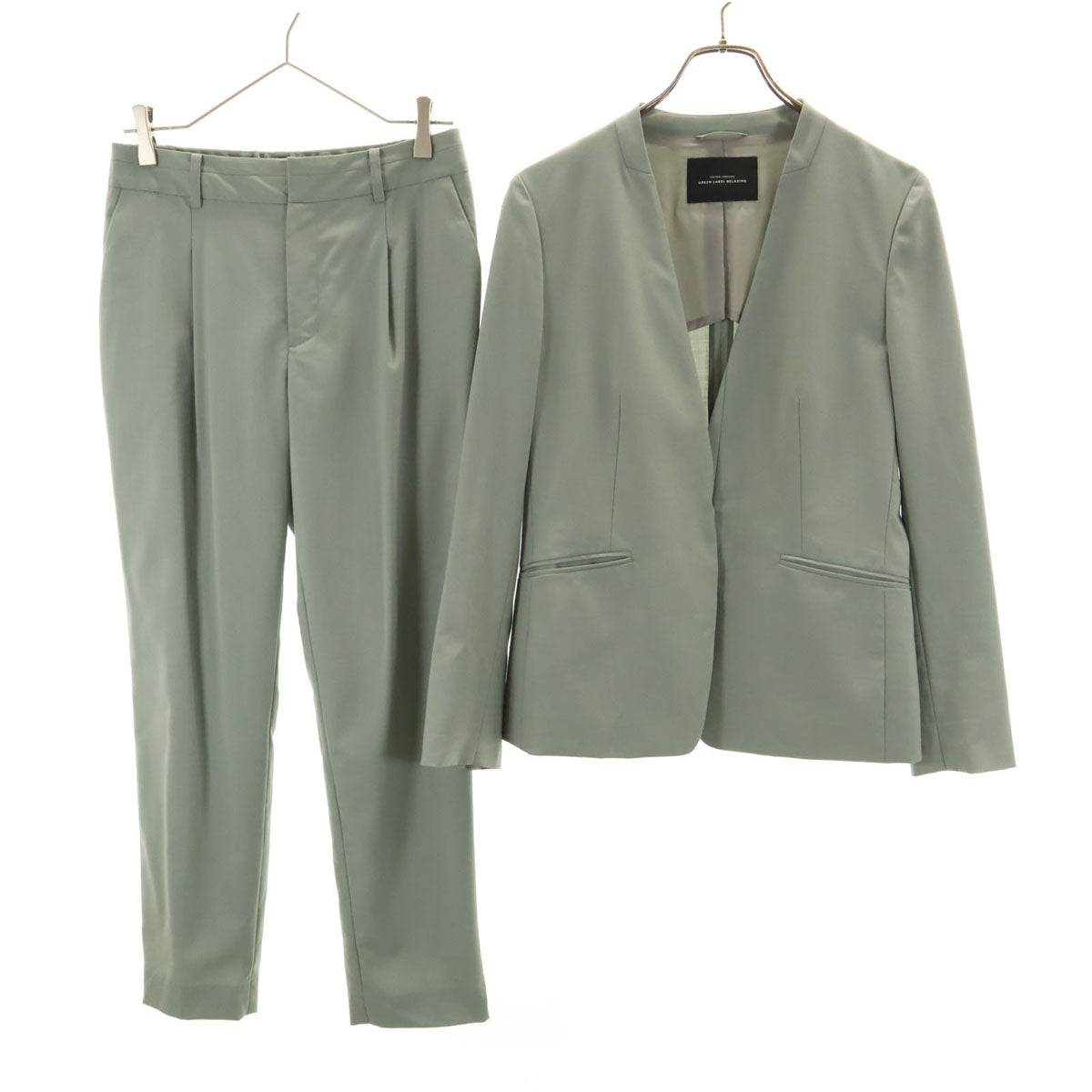 green label relaxing グリーンレーベルリラクシング ノーカラージャケット 上下 セットアップ 40 ミントグリーン レディース