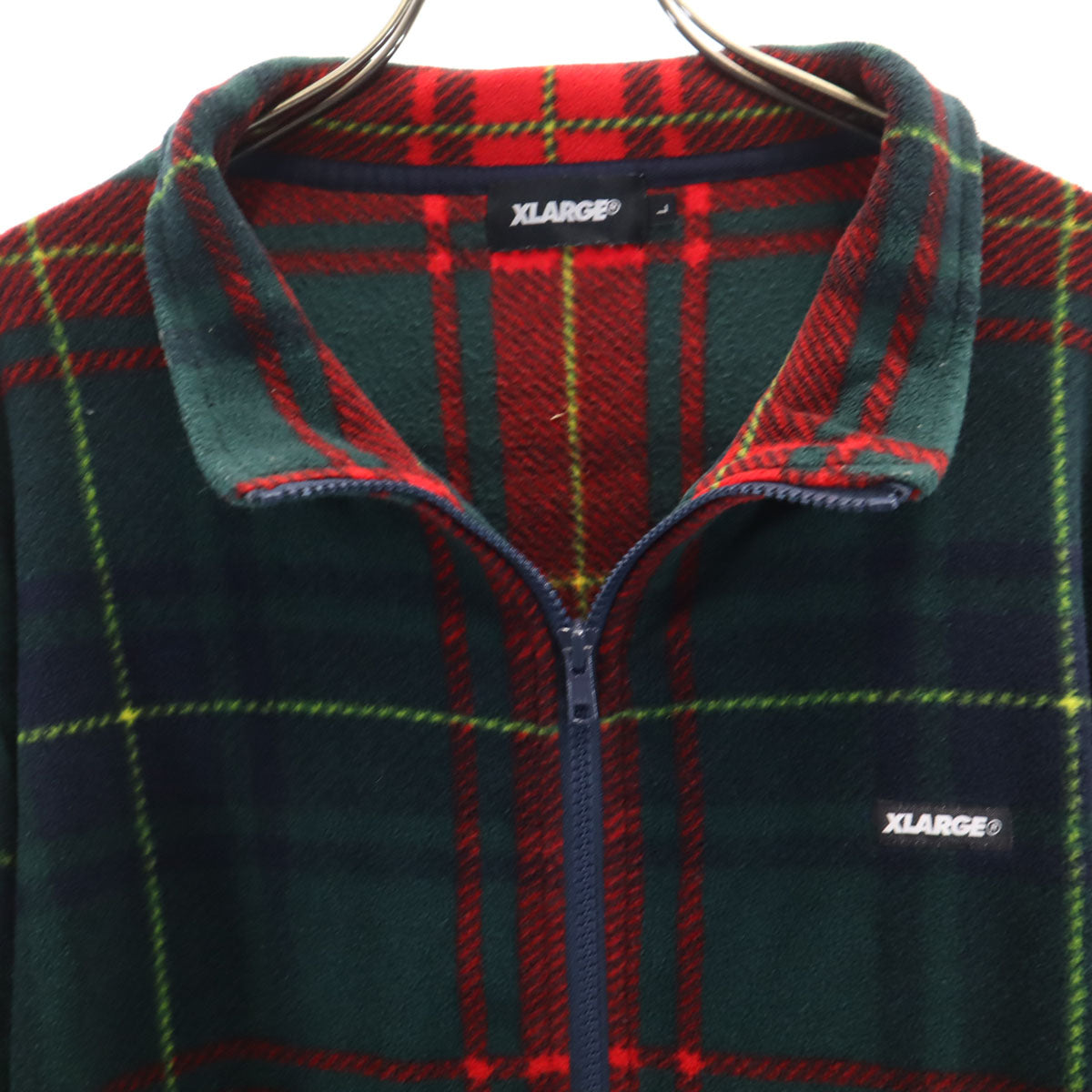 XLARGE エクストララージ チェック柄 フリースジャケット L 深緑 メンズ