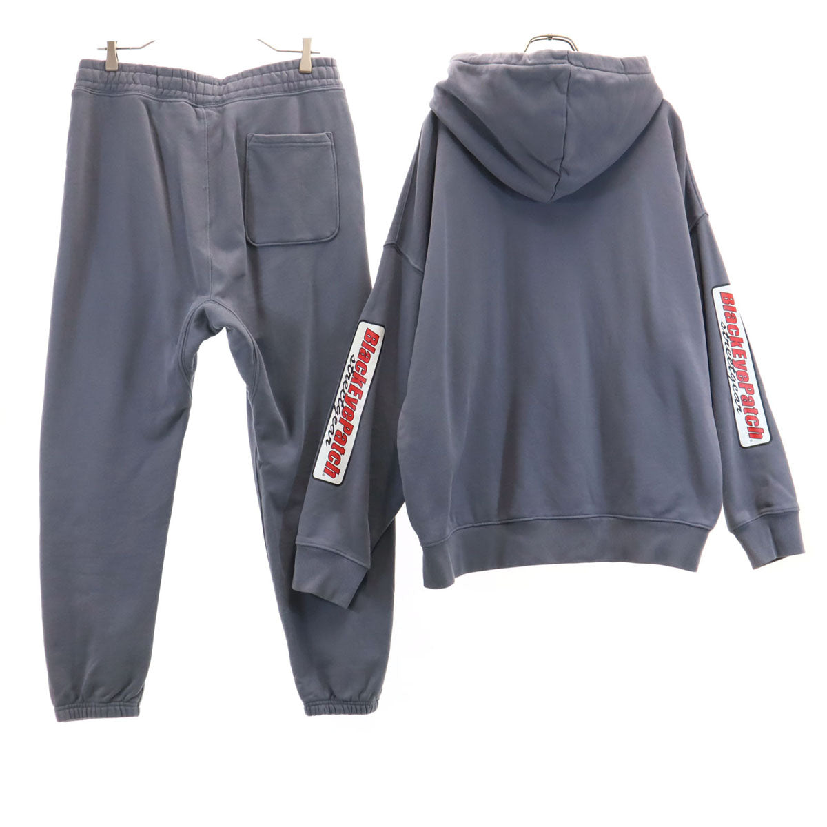 H&M エイチアンドエム BlackEyePatch ブラックアイパッチ コラボ 長袖 スウェットパーカー 上下 セットアップ L/M グレー プルオーバー メンズ