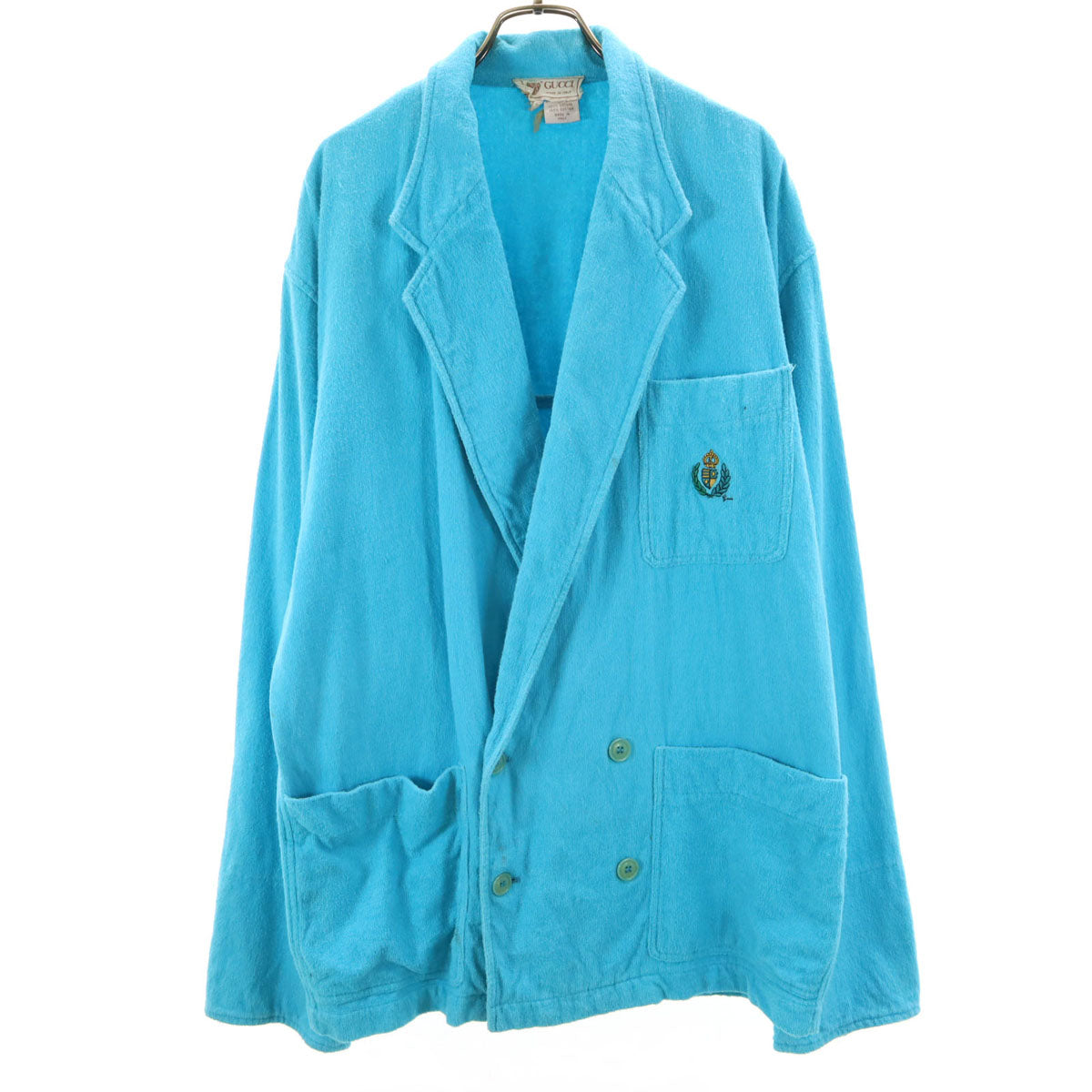 GUCCI グッチ 80s ヴィンテージ イタリア製 タオル地 テーラードジャケット 50 ライトブルー メンズ