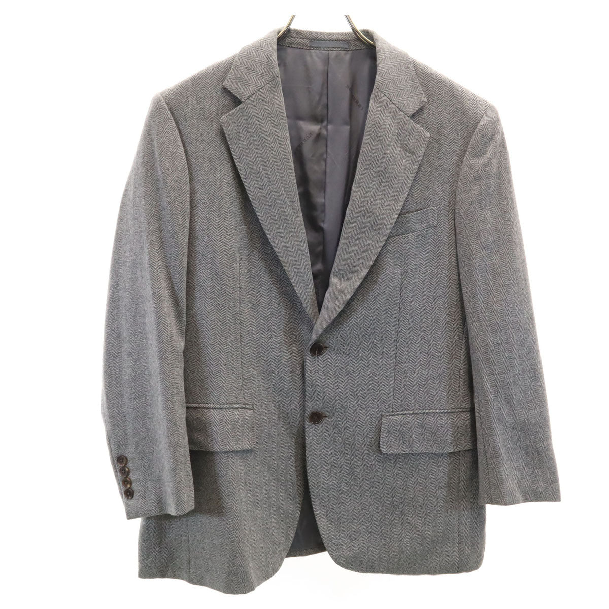 BURBERRY LONDON バーバリーロンドン 日本製 カシミヤ100％ ヘリンボーン柄 テーラードジャケット AB3 グレー 三陽商会 メンズ
