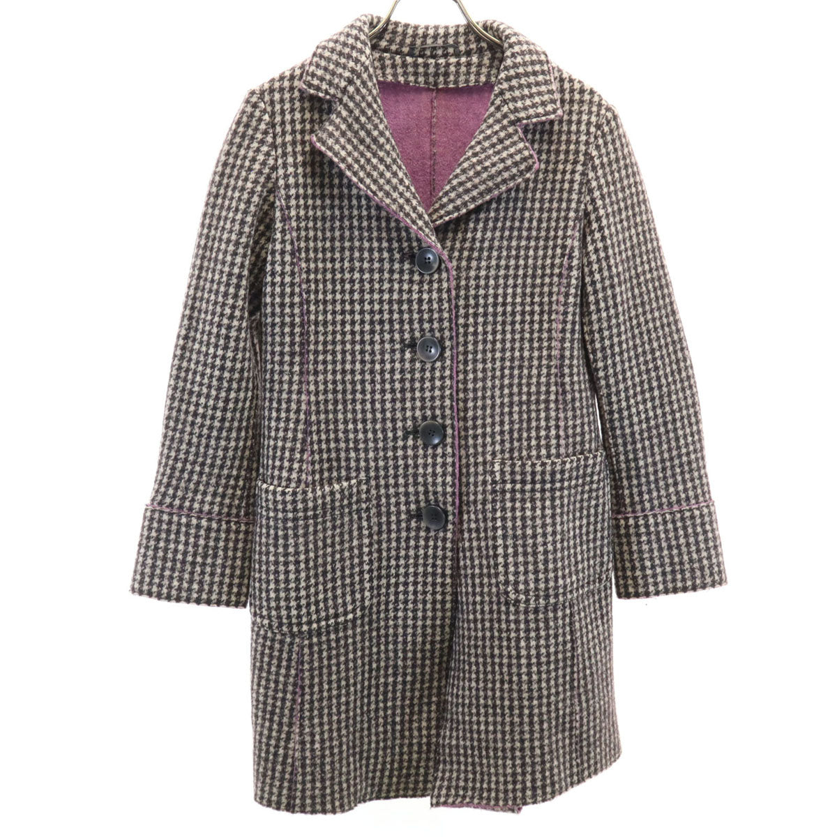MaxMara WEEKEND LINE マックスマーラ ウィークエンドライン ハウンドトゥース柄 ニット チェスターコート 36 ベージュ 千鳥格子 レディース
