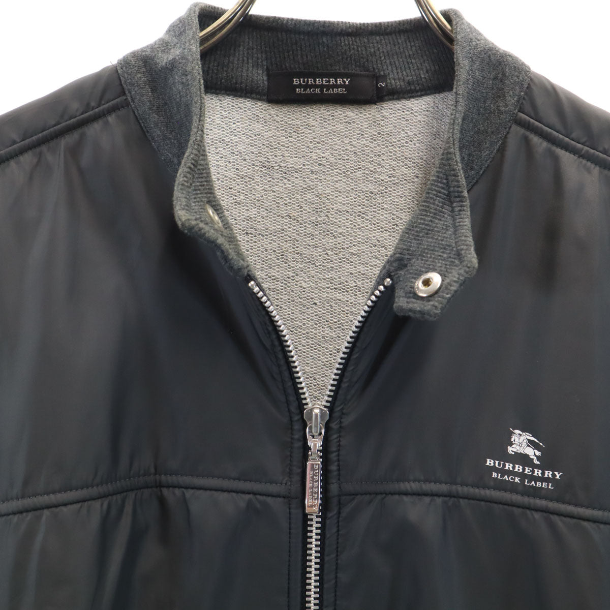 BURBERRY BLACK LABEL バーバリーブラックレーベル スウェット切替 シングルライダースジャケット 2 チャコールグレー 三陽商会 ブルゾン メンズ