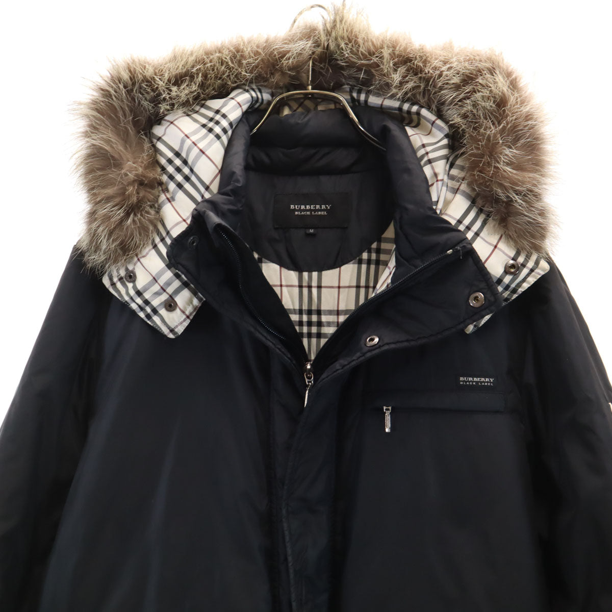 BURBERRY BLACK LABEL バーバリーブラックレーベル ダウンジャケット M ブラック 三陽商会 シルバーフォックスファー付き メンズ