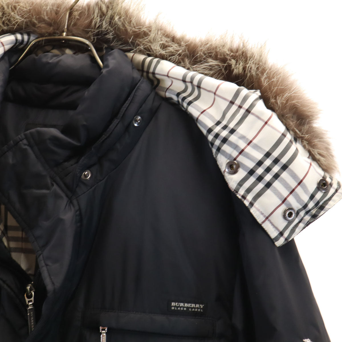BURBERRY BLACK LABEL バーバリーブラックレーベル ダウンジャケット M ブラック 三陽商会 シルバーフォックスファー付き メンズ