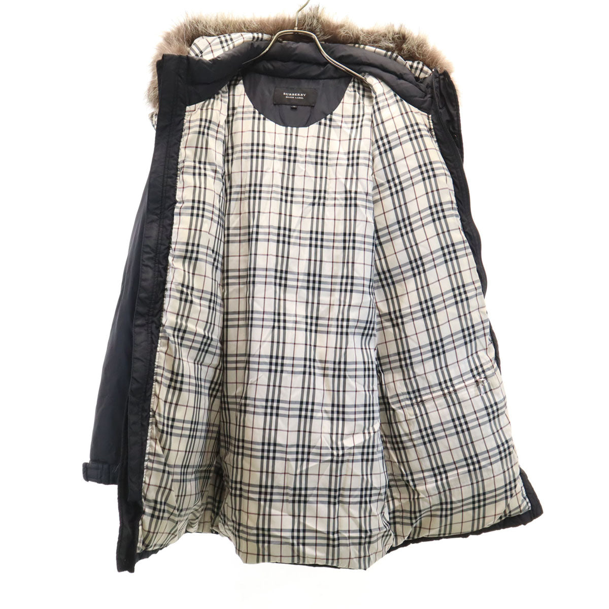 BURBERRY BLACK LABEL バーバリーブラックレーベル ダウンジャケット M ブラック 三陽商会 シルバーフォックスファー付き メンズ