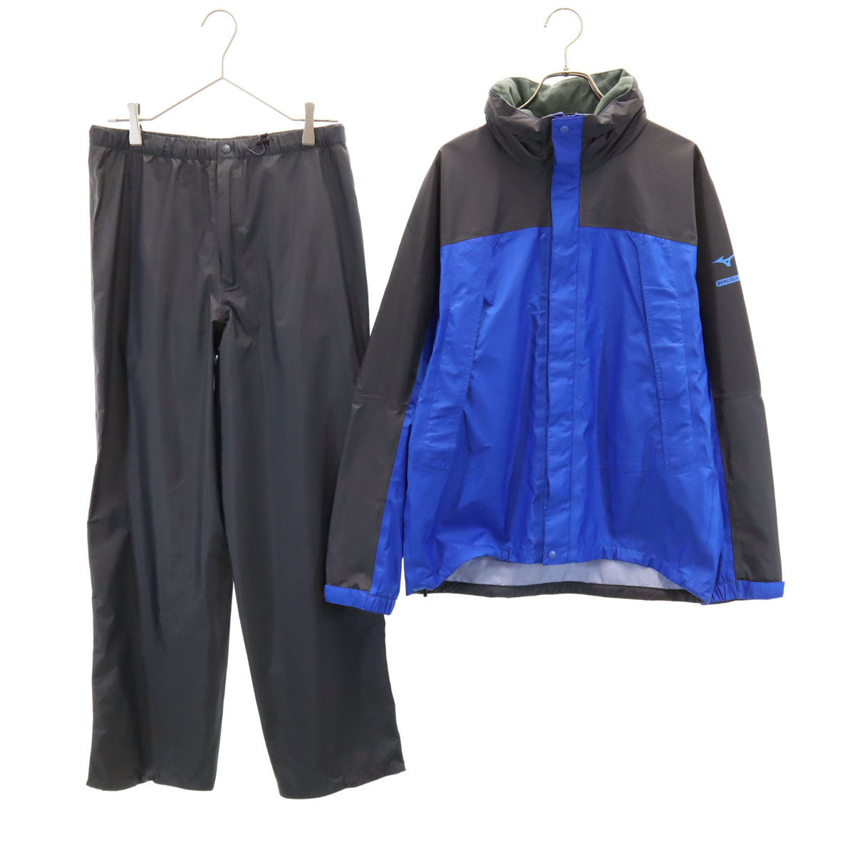 美品 Mizuno ミズノ レインジャケット 上下 セットアップ M ブルー系 収納袋付き メンズ