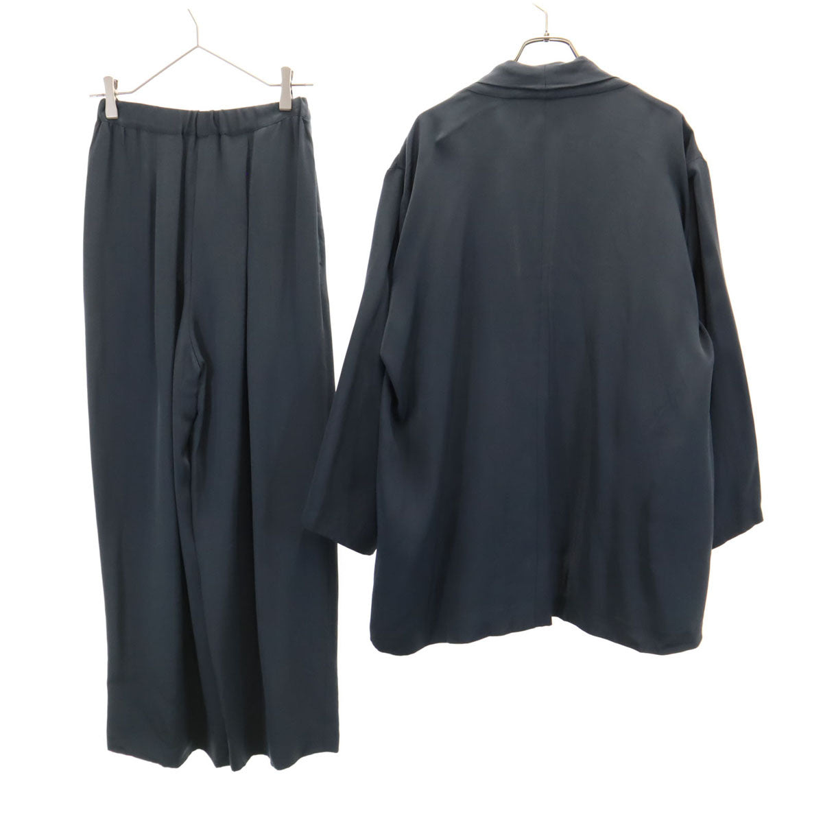 ISSEY MIYAKE イッセイミヤケ 80s 90s シルク 印テージ 長袖 ショールカラー カーディガン 上下 セットアップ M チャコールグレー レディース