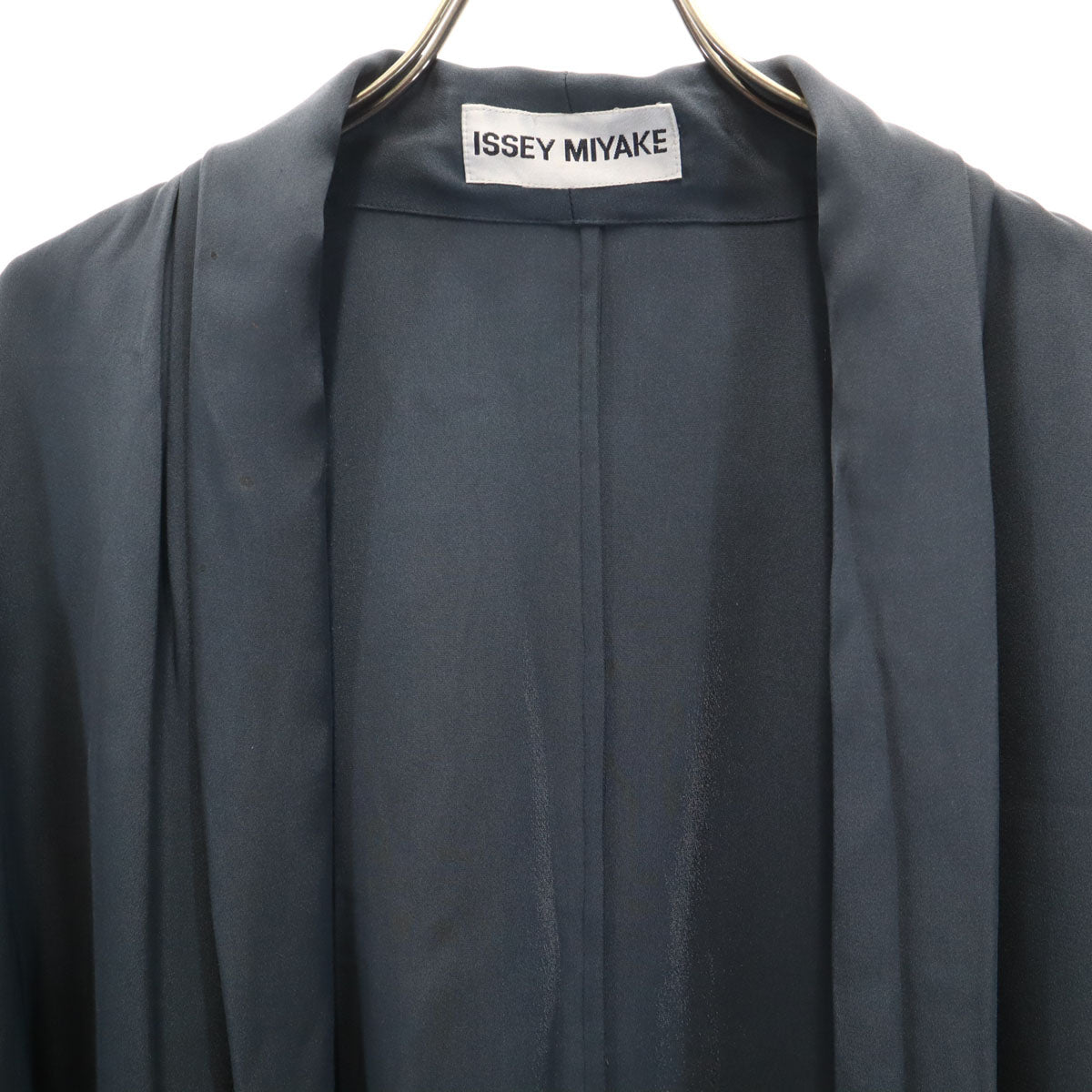 ISSEY MIYAKE イッセイミヤケ 80s 90s シルク 印テージ 長袖 ショールカラー カーディガン 上下 セットアップ M チャコールグレー レディース