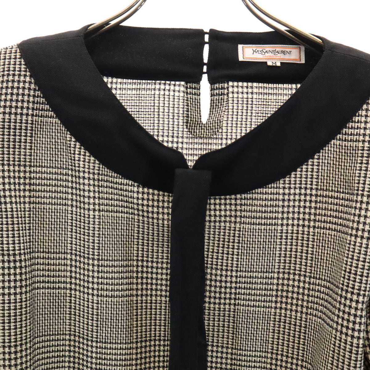 YVES SAINT LAURENT イヴサンローラン 80s 90s オールド グレンチェック柄 長袖 ブラウス 上下 セットアップ M ベージュ レディース