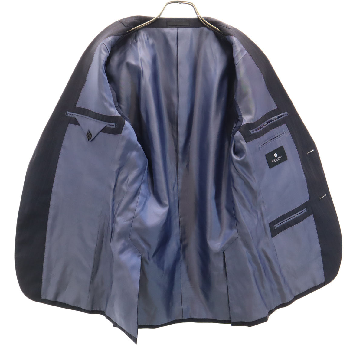 BLACK LABEL CRESTBRIDGE ブラックレーベルクレストブリッジ 日本製 ストライプ柄 スーツ 上下 セットアップ 38R ブラック 三陽商会 メンズ