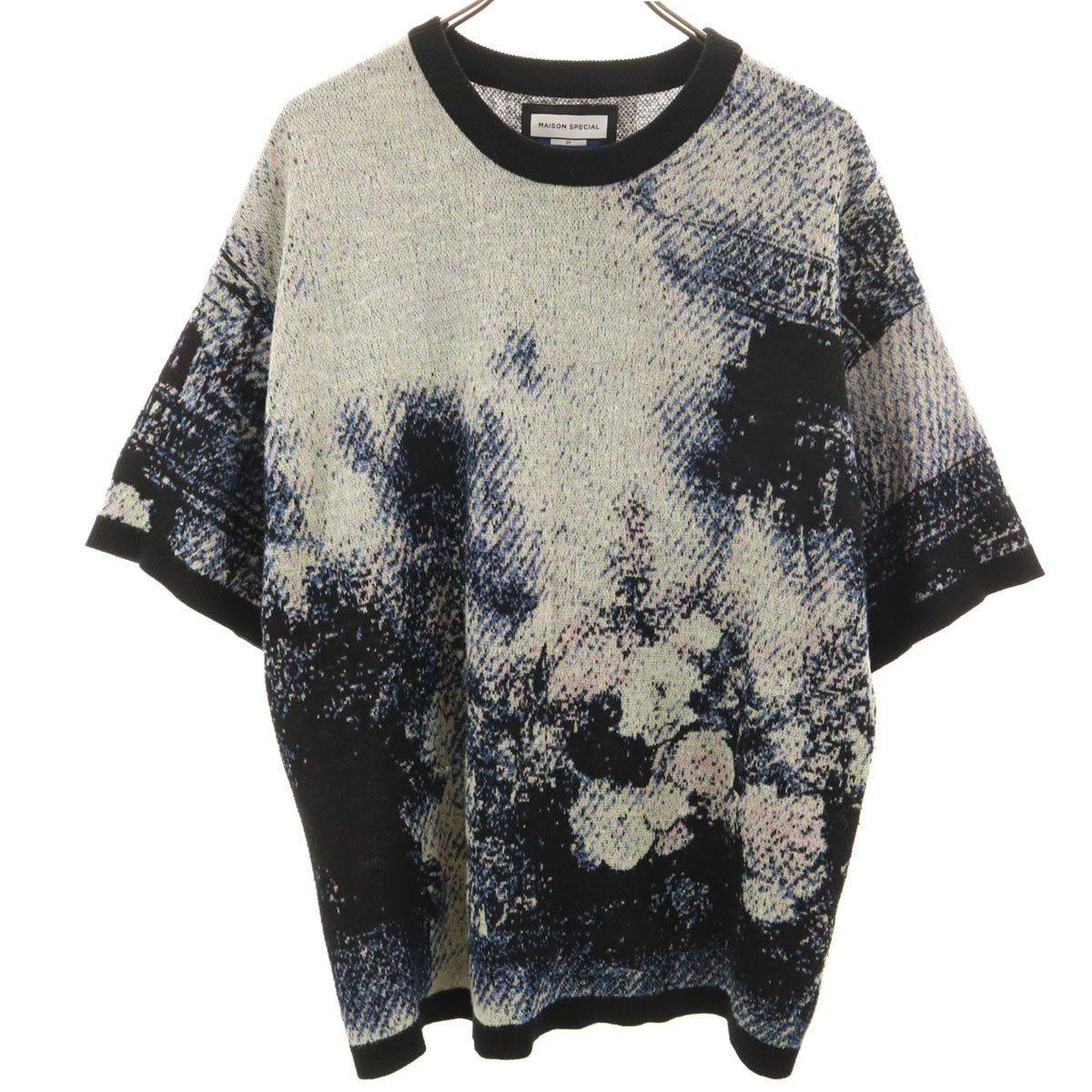 MAISON SPECIAL メゾンスペシャル 総柄 半袖 ニット 1 ネイビー セーター メンズ