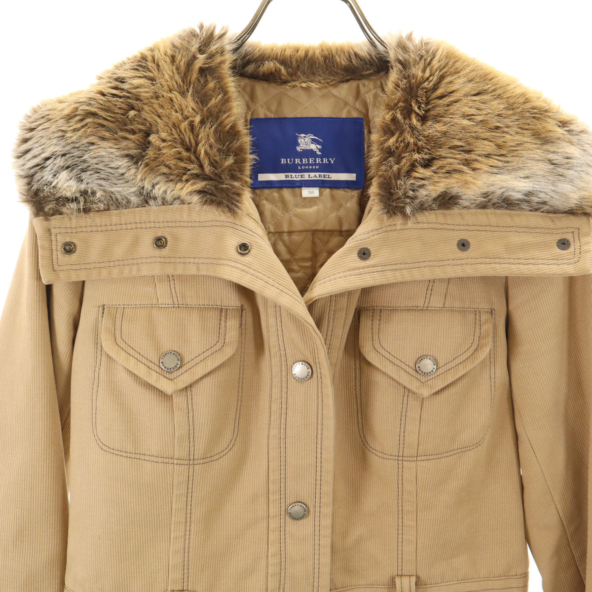 BURBERRY LONDON BLUE LABEL バーバリー ロンドン ブルーレーベル コーデュロイ 中綿ジャケット 38 ベージュ 三陽商会 レディース
