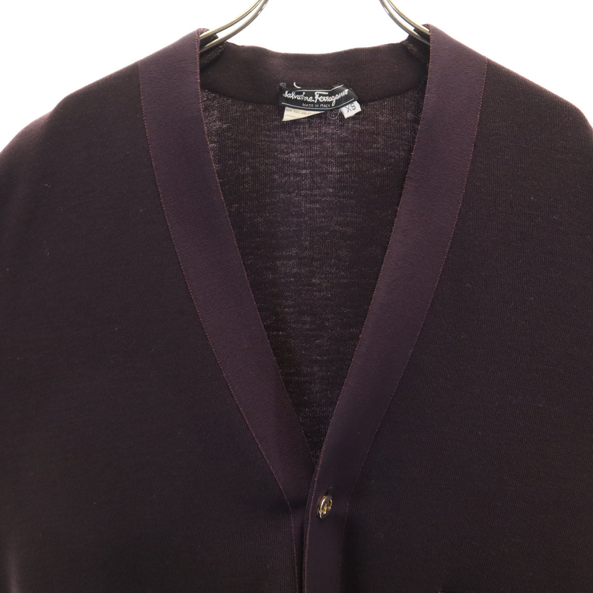Salvatore Ferragamo サルヴァトーレフェラガモ 90s イタリア製 オールド 長袖 Vネック ニットカーディガン XS バーガンディ レディース