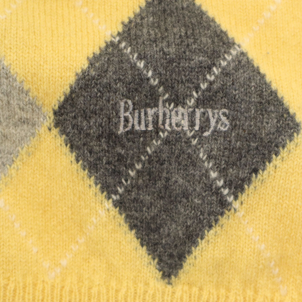 Burberrys バーバリーズ 90s スコットランド製 オールド アーガイル柄 長袖 Vネック セーター 40 イエロー ニット メンズ
