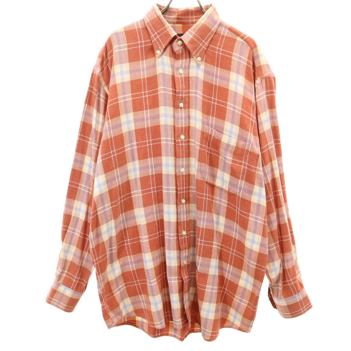 ETRO エトロ イタリア製 チェック柄 長袖 ボタンダウンシャツ 43 オレンジブラウン メンズ