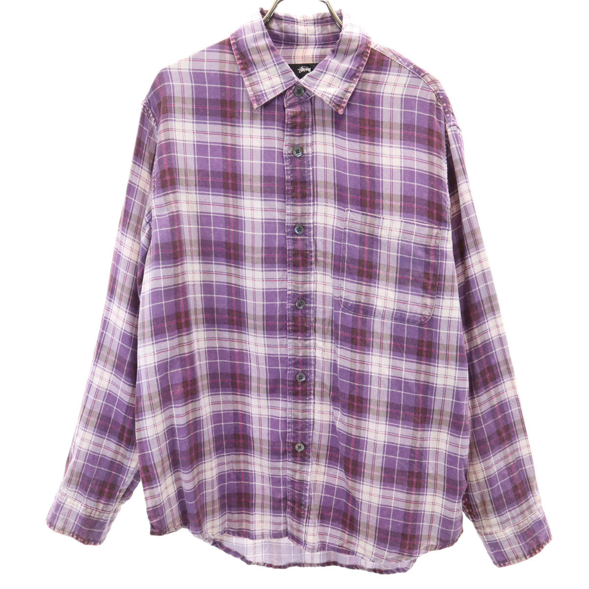 STUSSY ステューシー チェック柄 長袖 シャツ S パープル メンズ