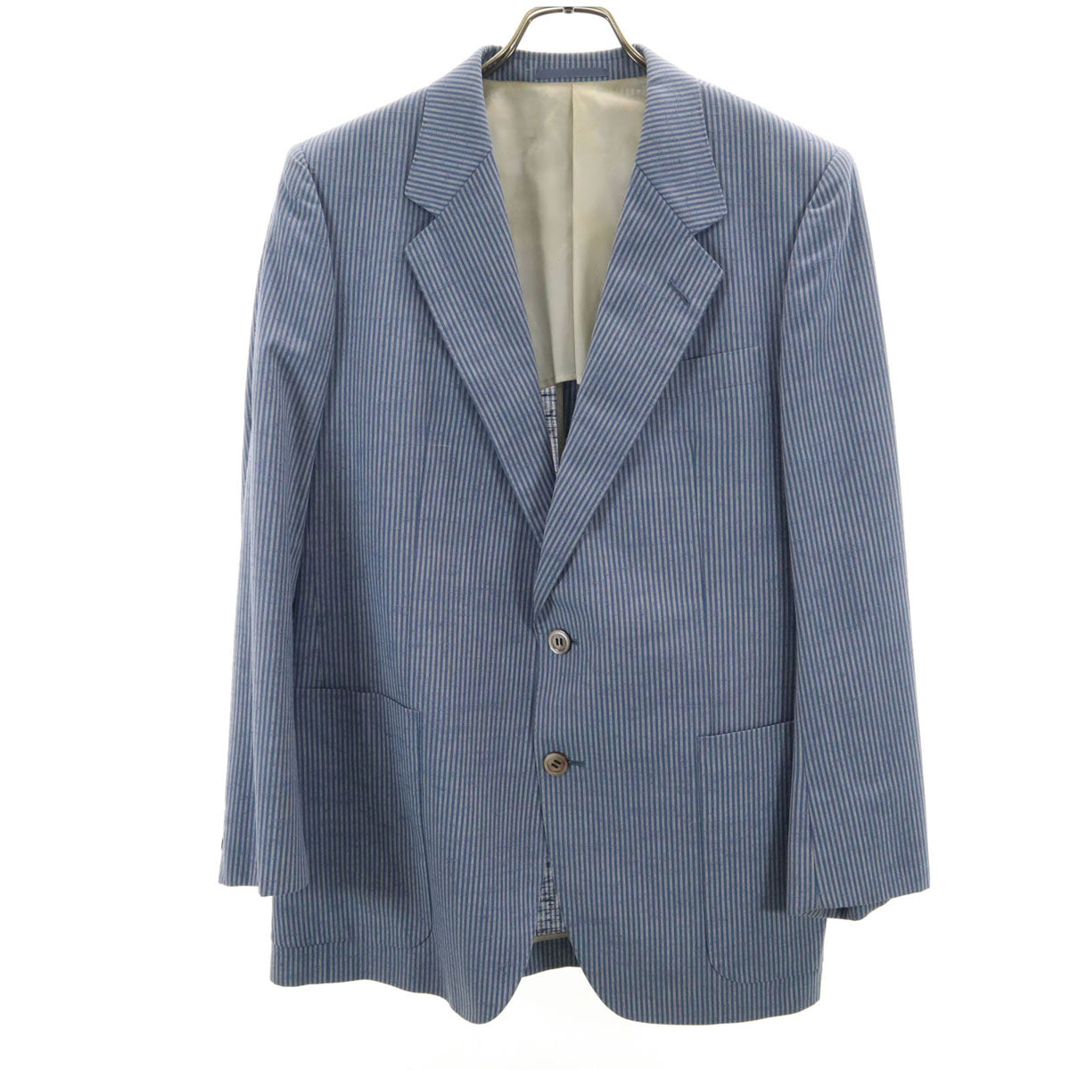 Aquascutum アクアスキュータム 90s 日本製 シルクブレンド オールド ボーダー柄 テーラードジャケット 96A6 ブルー系 メンズ