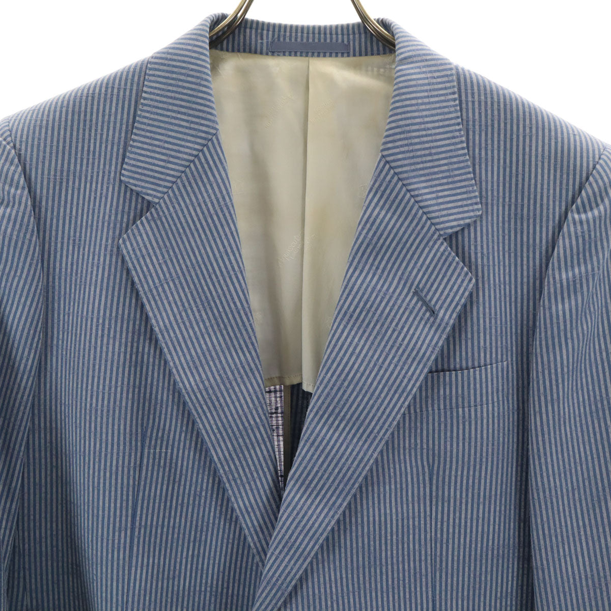 Aquascutum アクアスキュータム 90s 日本製 シルクブレンド オールド ボーダー柄 テーラードジャケット 96A6 ブルー系 メンズ