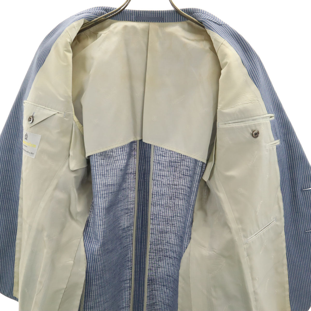 Aquascutum アクアスキュータム 90s 日本製 シルクブレンド オールド ボーダー柄 テーラードジャケット 96A6 ブルー系 メンズ