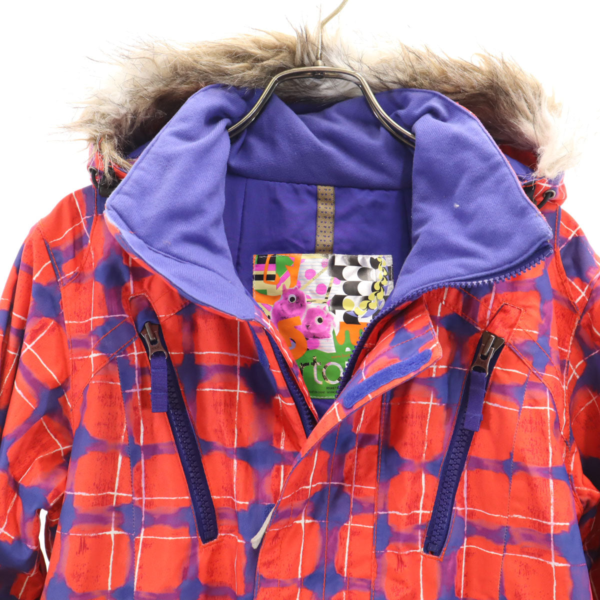 BURTON バートン 総柄 スノーボード 中綿ジャケット S 朱色 ウィンター メンズ