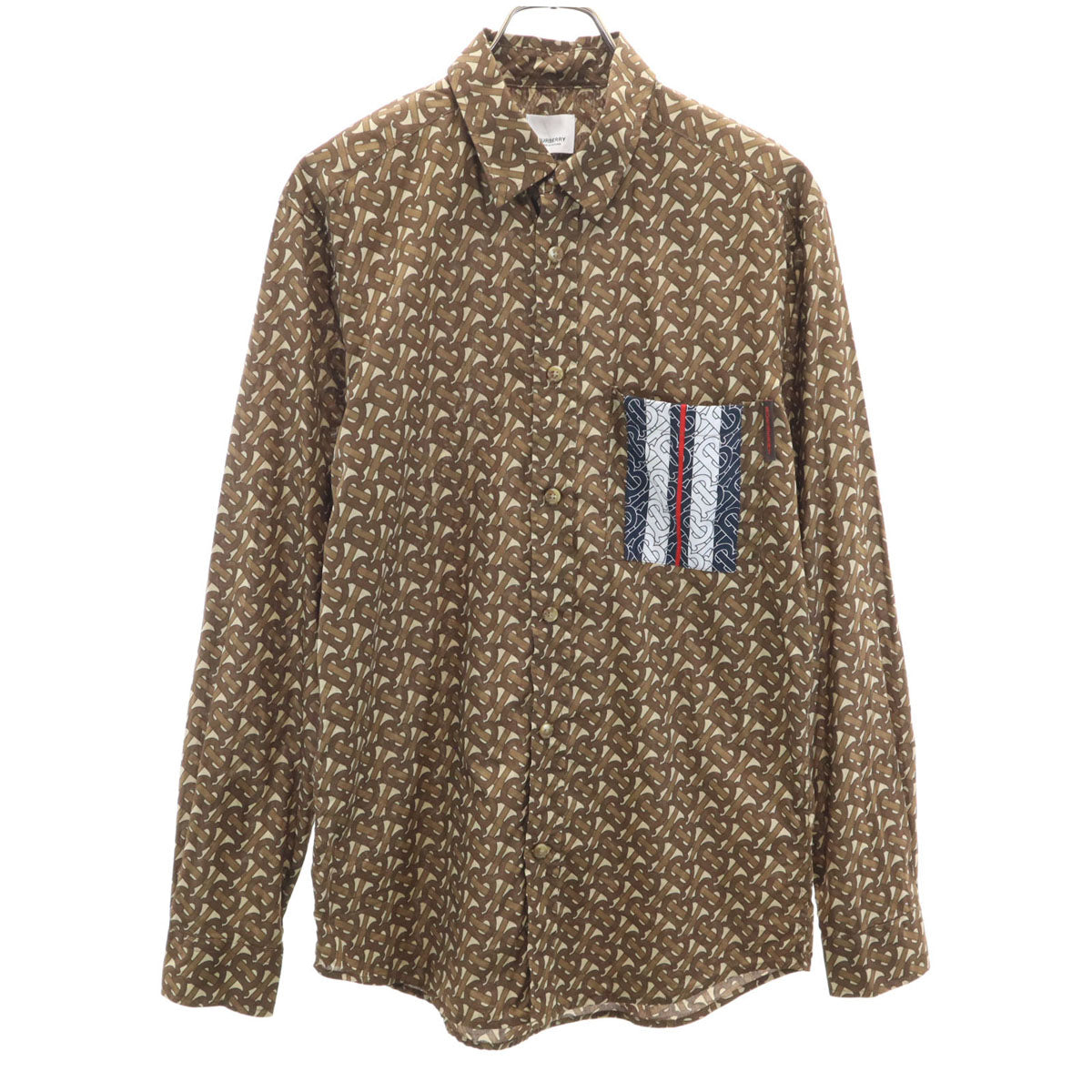 BURBERRY バーバリー 総柄 長袖 コットンシャツ M ブラウン メンズ
