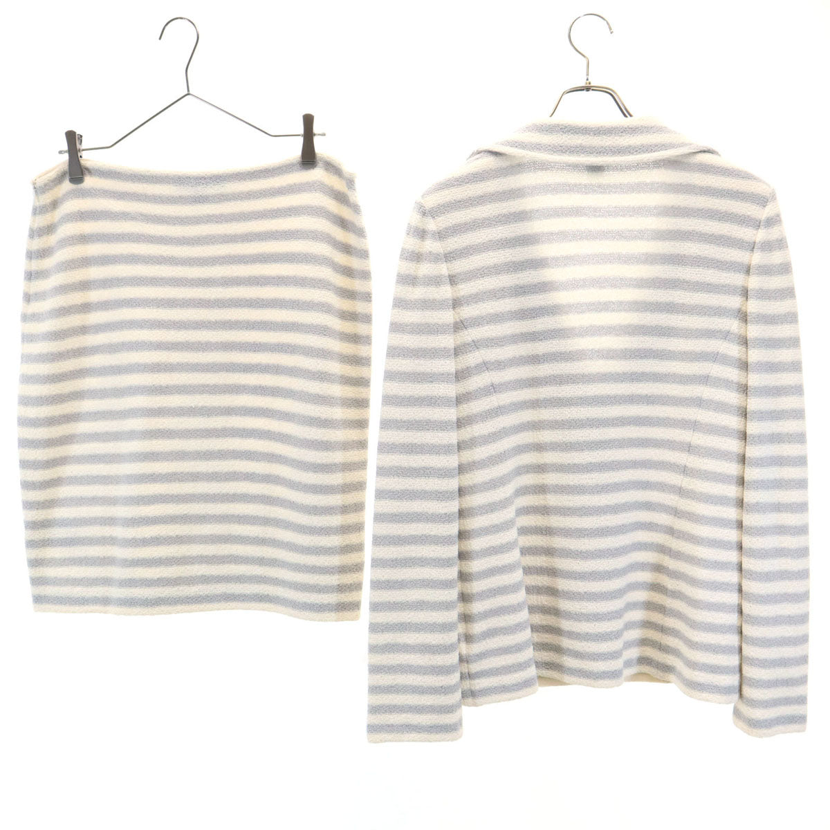 ST.JOHN セントジョン USA製 ボーダー柄 タオル地 テーラードジャケット 上下 セットアップ 10/8 アイボリー レディース