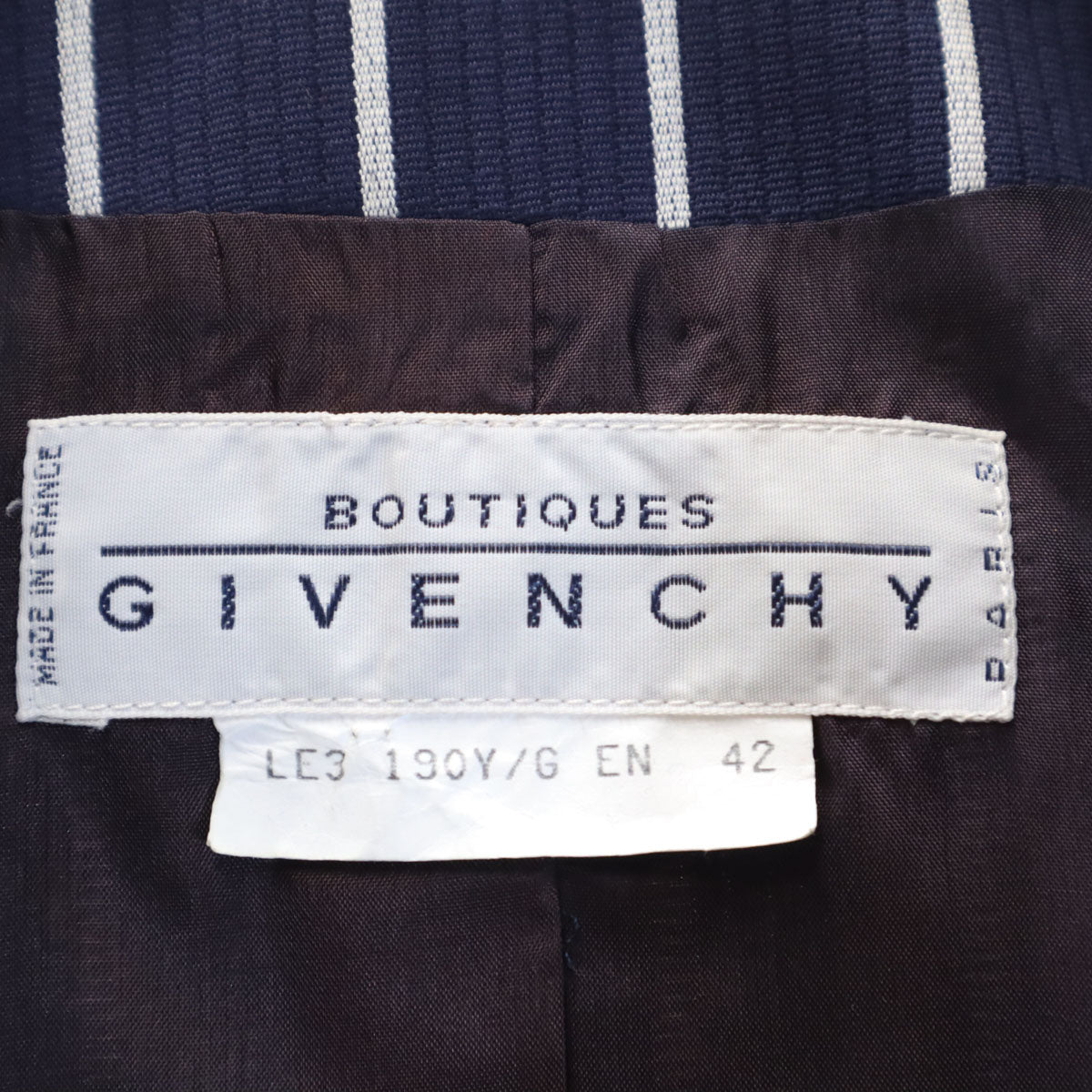 Givenchy ジバンシー 90s フランス製 オールド ストライプ柄 テーラードジャケット 上下 セットアップ 42 ブルー レディース